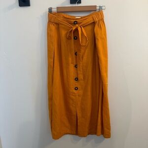 Linen/ viscose Orange Button-Front Midi Skirt XL